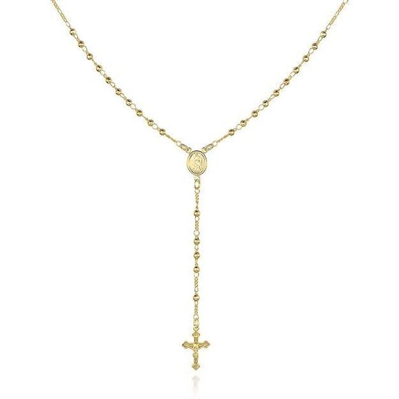 Jewelry - 18K GOLD PLATED VIRGIN MARY ROSARY BEAD CROSS NECKLACE - MADE IN BRAZIL (18